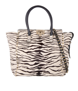 Roctstud Zebra Tote, Pony Hair, White/Black, D339CQT1, 2*